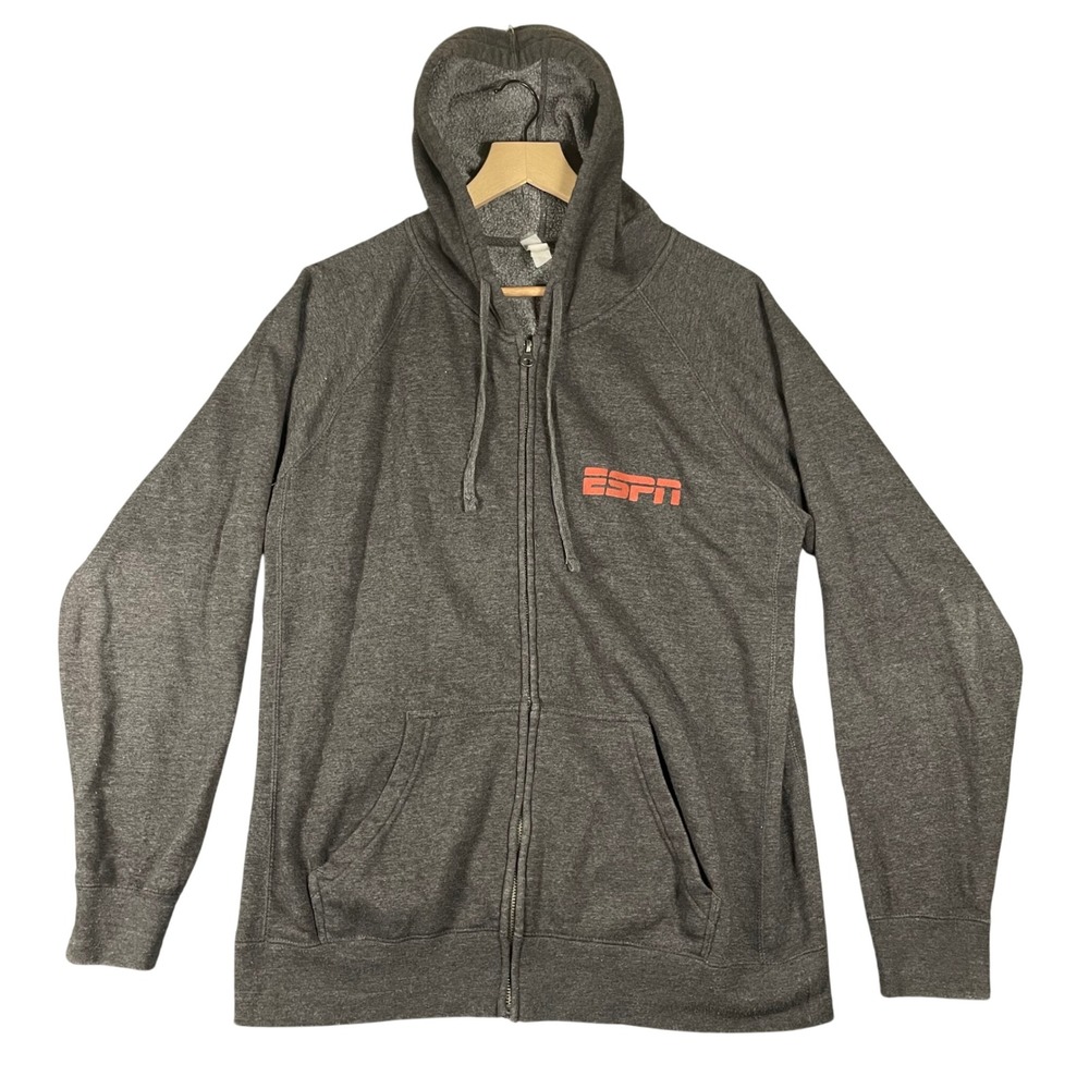 ESPN Zip‎ Up Hoodie Charcoal Gray Men's Athletic Comfort Logo Size M Chest Logo